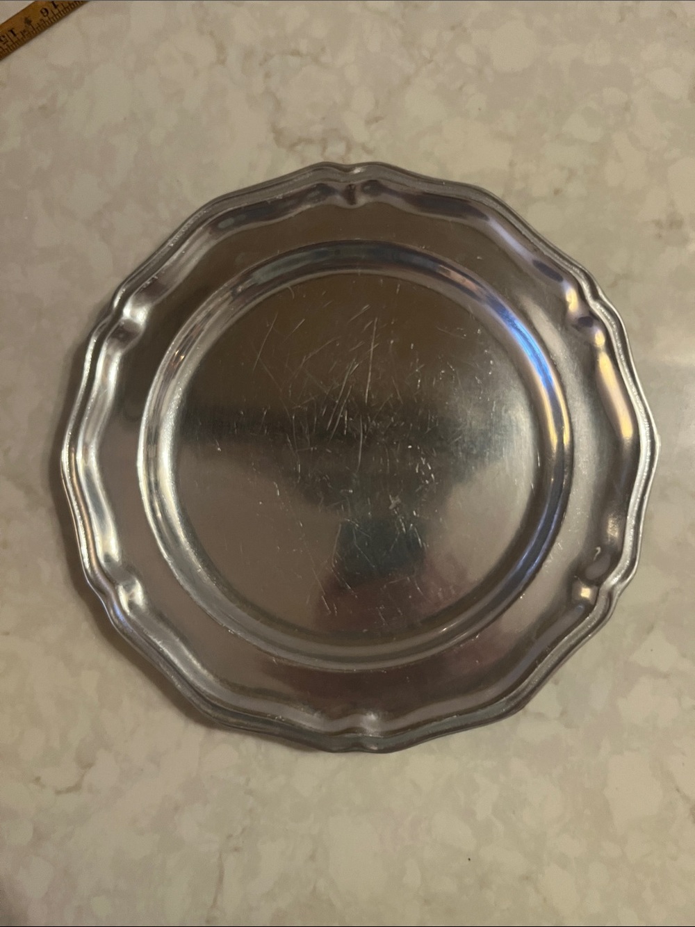 Vintage Wilton Armetale RWP pewter plate 10.5” candle/serving plate see pix